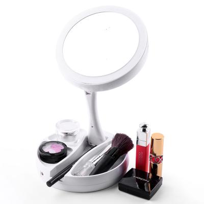 China Lighted Makeup 10X Magnifying Vanity Mirror With LED Lights Lighted Portable Hand Magnification Cosmetic Light Up Mirrors for sale