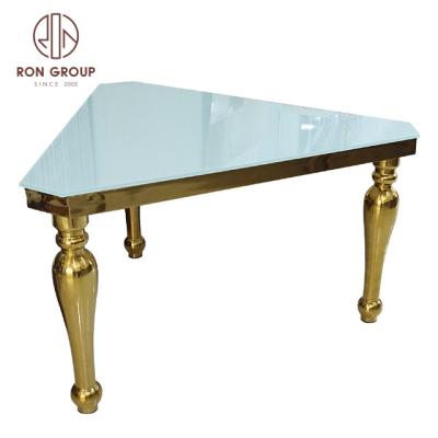 China Foshan modern factory price cheap gold stainless steel triangle dining wedding table for sale