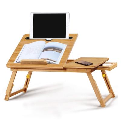 China Adjustable Tilt (Height)/Foldable Bamboo Laptop Table Lap Desk Wooden Bed Tray Laptop Table Top/Drawer Foldable Notebook Tablet Stand with Drawer Slot for sale