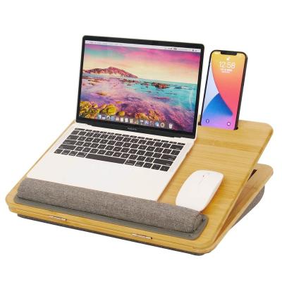 China Adjustable Angle/Portable/Strong Breathability/Breathability Portable Lap Tray Portable Bed Lap Laptop Stand Study Table Bamboo Wood Laptop Stand Computer Desk with Pillow Cushion for sale