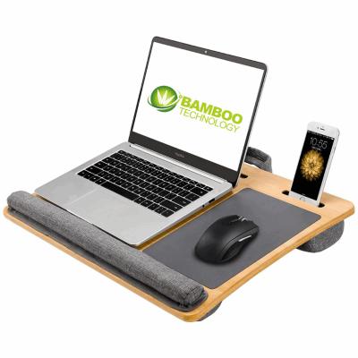 China Custom Portable Lap Desk Bamboo Laptop Stand Notebook Tablet Holder Laptop Desk Wood Table eco-friendly/portable/strong breathability with soft cushion pillow for sale