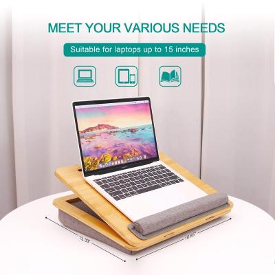 China Lap Desk Laptop Knee Stand Adjustable Angle Bamboo Wooden Laptop Desk/Portable/Strong Breathability With Cushion Pillow for sale