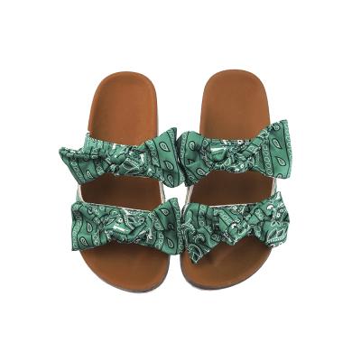 China 2022 Cute Round Toe Fashion Shape Comfortable Colorful Cloth Bow Anti-slippery Flat Women Female Sandals for sale