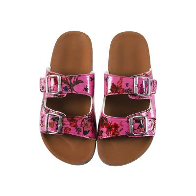 China Customized Anti-slippery Sandals for Girls Flower Leather Cork Women Slippers Sandal Shoe Outdoor Casual Shoes Flat for sale