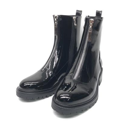 China Round Toe Flat Anti-Smell 2021 Shiny Women Boots Black Ankle Zipper New Arrival Shoes for sale