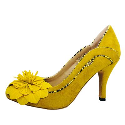 China Fashion Anti-slippery Design Customized Ladies High Heel 2019 Yellow Spring Autumn Suede Heels for sale