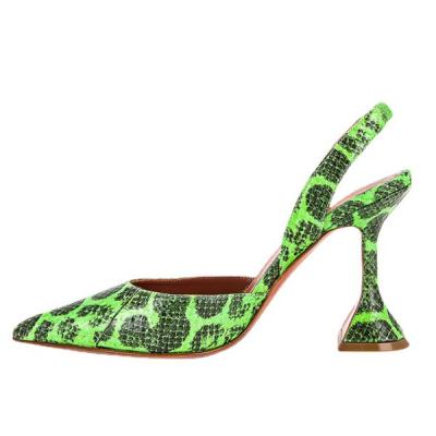 China Durable hoslasen everyday pumps private label 10cm green snake heel shoes custom leather elegant women shoes for ladies for sale