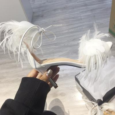 China Fashion Trend Chengdu Women High Heel Shoes Fashion Stage Performance Handmade Feather Sandals for sale