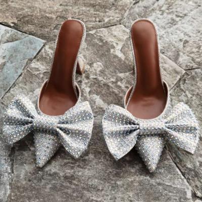 China Custom rhinestone high quality fashion trend women's handmade shoes and big bow wedding party shoes for sale