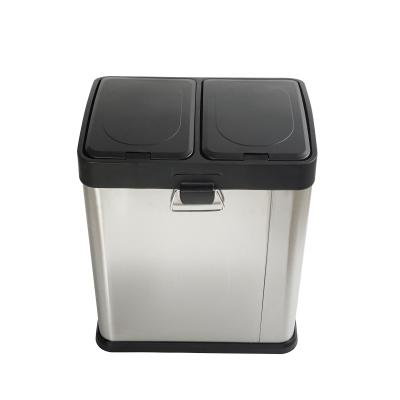 China High quality and durable hot sale silver classification stainless steel trash can 40L tread type viable double trash can for sale