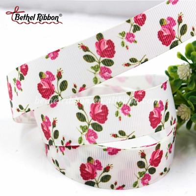 China Newest Double Face or Single Face Factory Price Custom Printing Grosgrain Floral Ribbon for sale