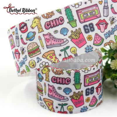 China Double face or single face thermal transfer printed cartoon character polyester grosgrain ribbon for sale