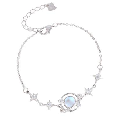 China 925 Sterling Silver Bracelet Moonstone Universe Planet Planet Bangle Personality Trendy Fashion Women's Jewelry Gift for sale