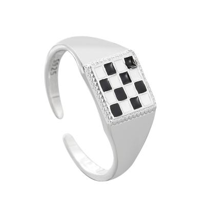 China TRENDY 925 Sterling Silver Ring Square Ring Checkerboard Lattice Wholesale Fashion Adjustable Women's Personality Ring Jewelry for sale