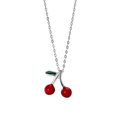 China Trendy Fashion 925 Sterling Silver Cherry Necklace Women's Fruit Clavicle Chain Girlfriends Jewelry Wholesale for sale