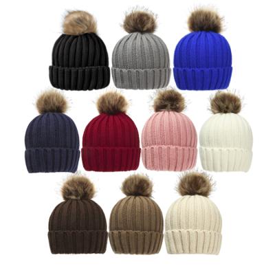 China COMMON Women's Winter Beanie Hat Warm Fleece Lined Knitted Soft Ski Cuff Cap with Pom Pom for sale