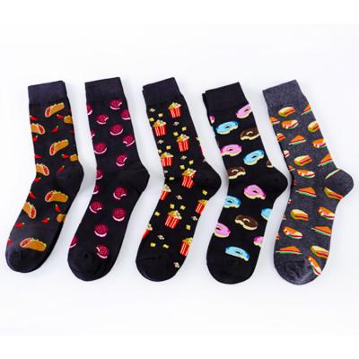 China Sustainable Cheese Crew Bangs Black And Orange Food Socks Mens Womens Crazy Cool Socks for sale