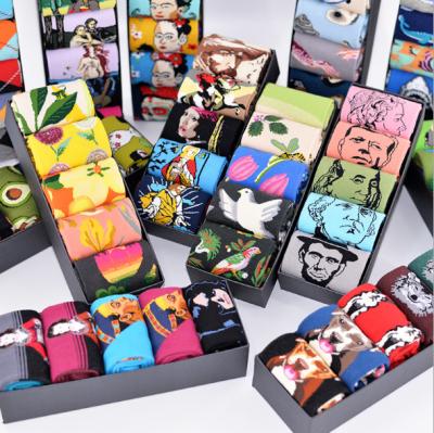 China Wholesale Custom Viable Jacquard Socks Gift Box Fashion Cotton Happy Animal Floral Socks for sale