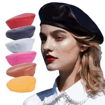 China Trendy Logo Multicolor Comfortable Warm Custom Flat Surface Beret Hat Leather French Hat for sale