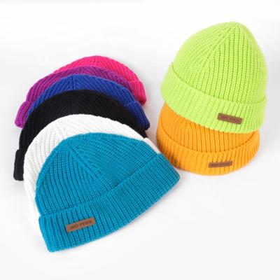 China Custom Women's Knitted Beanie Winter Hats COMMON Logo Pastel Acrylic Embossed Fisherman for sale