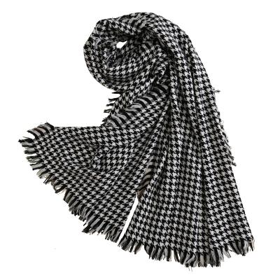 China Daily Life Black Plaid Mercerized Plover Winter 100% Pure Wool Scarf Shawl for sale