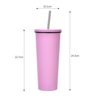 China Disposable Portable Double Wall Vacuum Insulated Tumbler Cups 700ml Stainless Steel Thermo Coffee Mug With Straw for sale