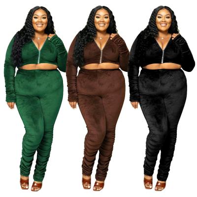 China PSS2240 New Arrivals Sustainable Salon Wear Stacked Velvet 2pcs Women Clothing Plus Size Pants Two Piece Sets for sale