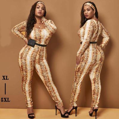 China Latest Fashion PSWJ2119 High Quality Long Sleeve Snake Print Skinny Romper Plus Size Jumpsuits for sale