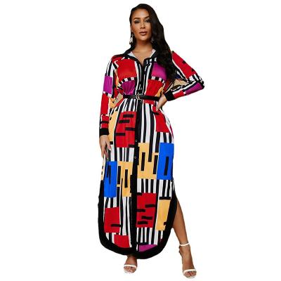 China PSD2173 High Quality Viable Fashion Colorful Maxi Shirt Women Plus Size Slit Dresses 4xl 5xl 6xl 7xl for sale