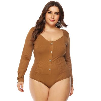 China Anti-pilling Customized PSWB2010 Plus Size 1 Piece Elegant Backless Brown Ribbed Womens Jumpsuit Tops for sale