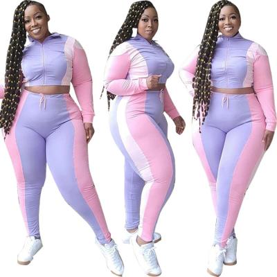 China High Quality Breathable PSWTS2001 Plus Size Patchwork Jogging Workout Clothes Zipper Tracksuit Sets For Women for sale