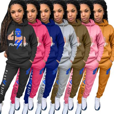 China PSWTS2009 Letter Printing Hot Selling Plus Size Breathable Hood Sweatsuit Women Tracksuit Jogging Set Sweat Suits for sale