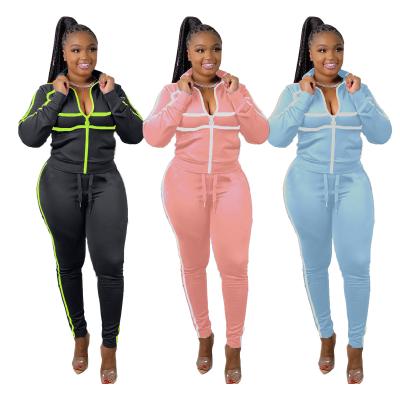 China PSWTS2005 Women's Sweatsuit Breathable High Quality Custom Made Two Piece Tracksuit Logo Plus Size Zipper Patchwork for sale