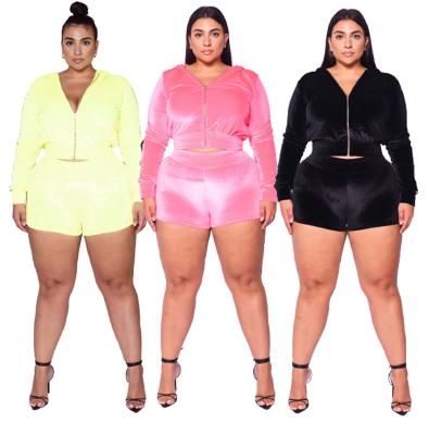 China PSWTS2026 Hot Sale Breathable Plus Size Long Sleeve Shorts Velor Sweatsuit Top Tracksuit For Women for sale