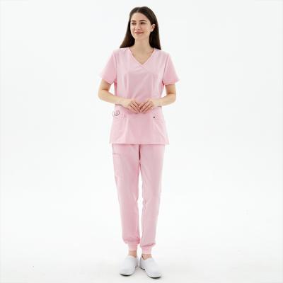 China NU2089 Hospital New Design Pink Fashion Jogger Hospital Uniforms Scrub Suit Set Medical Uniforms for sale