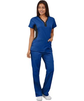 China NU2079 Hospital OEM Accept Men Women Patchwork Stretch Hospital Medical Nurse Scrubs Nursing Uniform Sets for sale