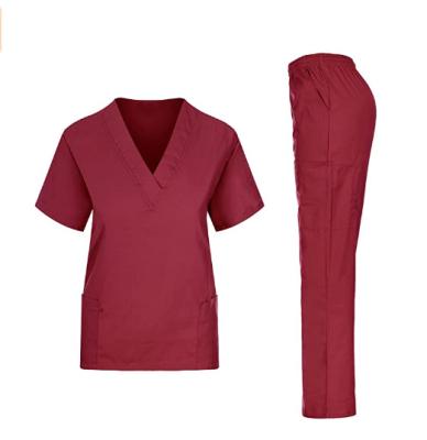 China Viable Custom Size NU2055 Logo Burgundy Two Piece Plus Size Hospital Nurse Scrubs Uniform Pants Medical Set for sale