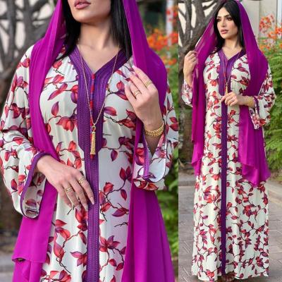 China MSD2043 Polyester New Designs Purple Printed Dubai Ladies Abayas Muslim Islamic Clothing Women Dress for sale