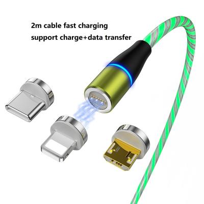 China Wholesale Price 2m 3a Mobile Phone 3 In 1 Overflowing USB Magnetic Cable Fast Charging Wire For iPhone 3A Magnetic Charging Cable for sale