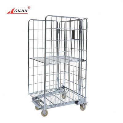 China Transport Warehouse Supermarket Galvanized Industrial Logistics Collapsible Supermarket Folding Mesh Wire Warehouse Cage Trolley Roll Storage Metal for sale