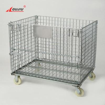 China Logistics Transport Collapsible Pallets Bulk Bins Steel Medium Duty Collapsible Stillage Cage Pallet Metal Shipping Stackable Boxes With Wheel 50*100 for sale