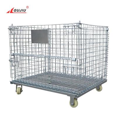 China Collapsible Wire Mesh Container With Wheel Hand Rolling Cage Cart Logistics Storage Folding Transport Warehouse Pet Preformation Box Metal Trolley for sale