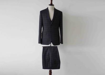 China Business Mens Plaid Suit , Navy Blue Plaid 3 Piece Suit Jacket Waitscoat Trousers for sale