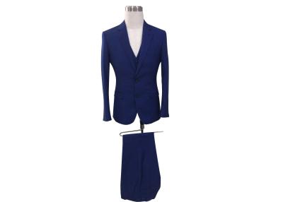 China Smooth Fabric Office Bright Blue 3 Piece Suit Notch Lapel Collar Two Pockets for sale