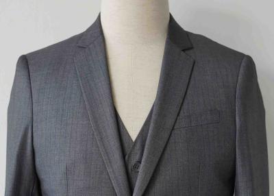 China Stripe Mens Light Gray 3 Piece Suit Worsted Wool Flat Pocket Japanese Style for sale