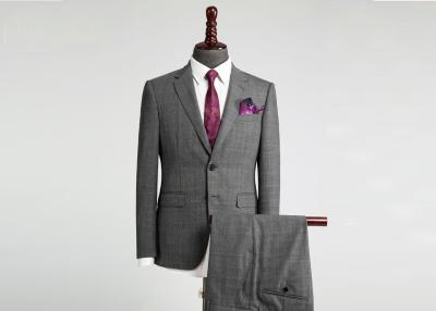 China Gray Serge Checked Mens 2 Piece Suit , Slim Fit 2 Buttons Two Piece Dress For Man for sale