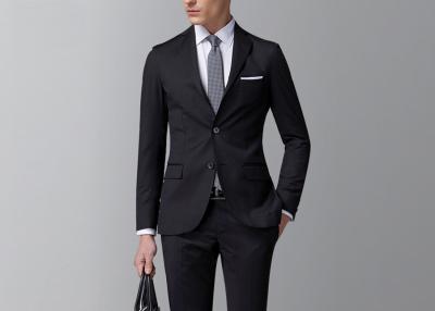 China Korea Style Mens Two Piece Suits Blazer / Pants Full Black Notch Lapel Polyester for sale