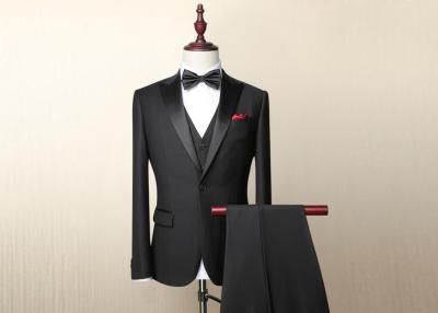 China Single Breasted Mens Black Wedding Suits Satin Peak Lapel Softer Interlining for sale