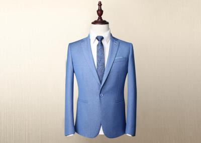 China Regular Shiny Blue Fitted Suit Welt Pockets Single Breasted Back Vent Pure Lining for sale