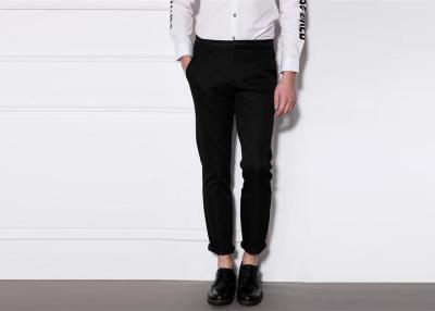 China Black Skinny Tailored Trousers Double Slant Pockets Leather Piping Waist Belt for sale